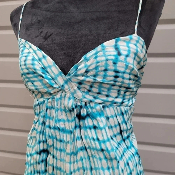 Ann Taylor 100% Silk Blue & White Turquoise Spaghetti Strap Dress Size 6 - Picture 5 of 11